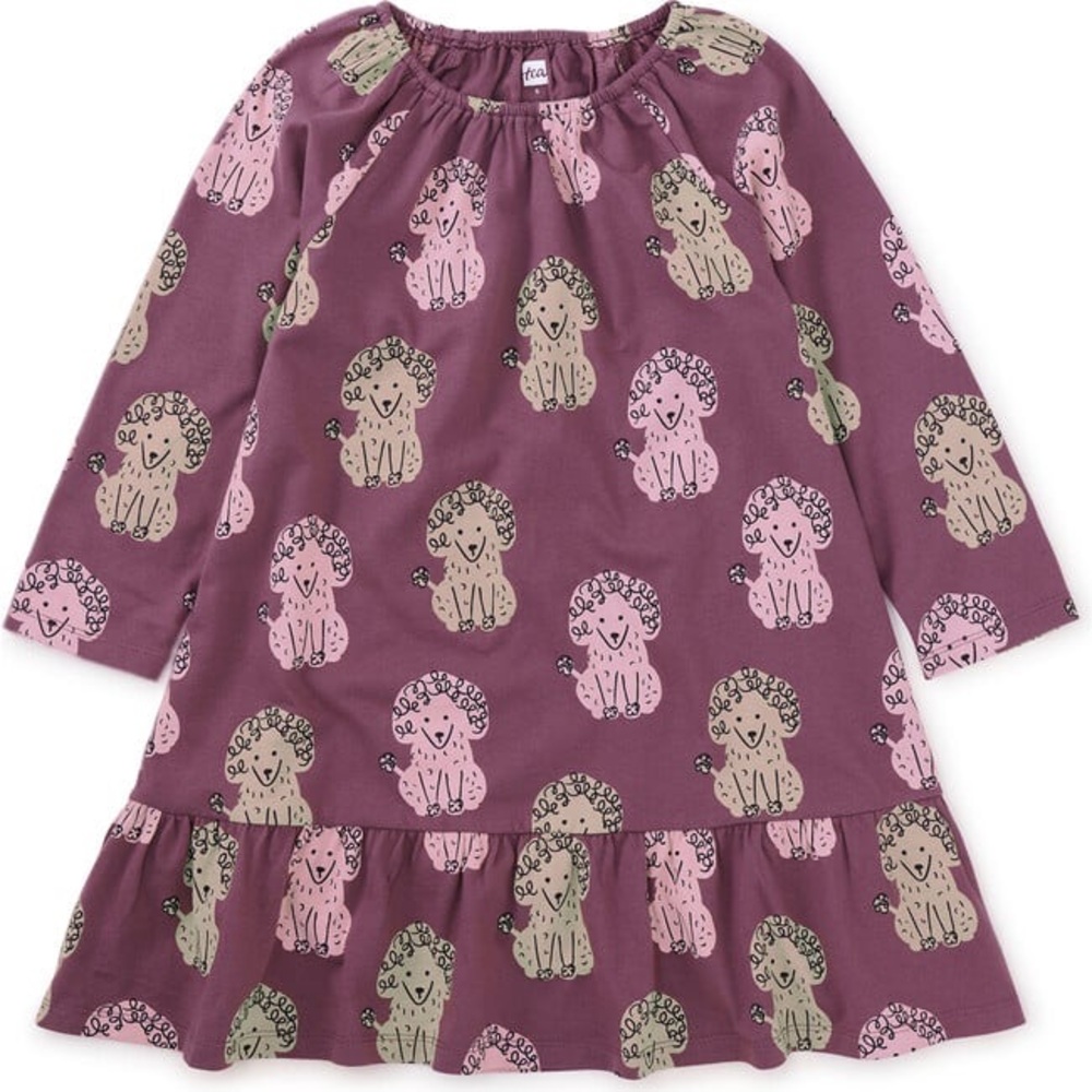 Tea Collection 2T Poodle Drop Waist Long Sleeve Purple Dress